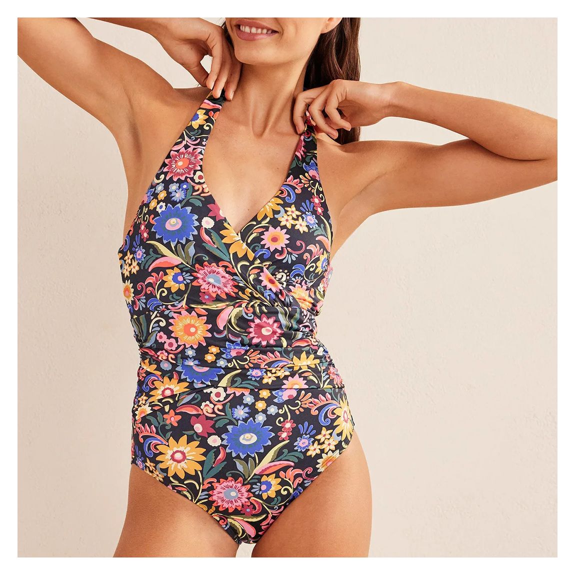 Black Levanzo Ruched Halter Swimsuit main product photo
