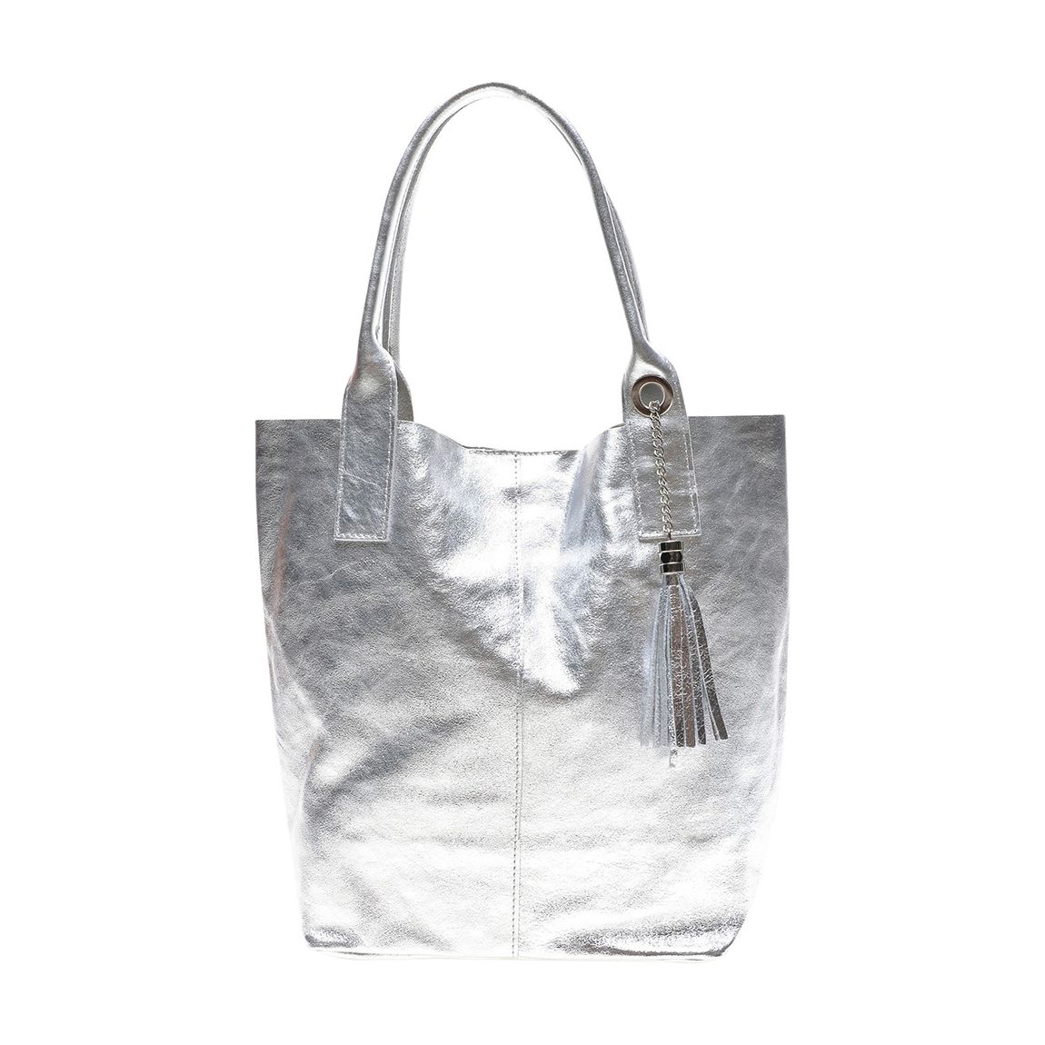 Silver Leather Tote Bag main product photo