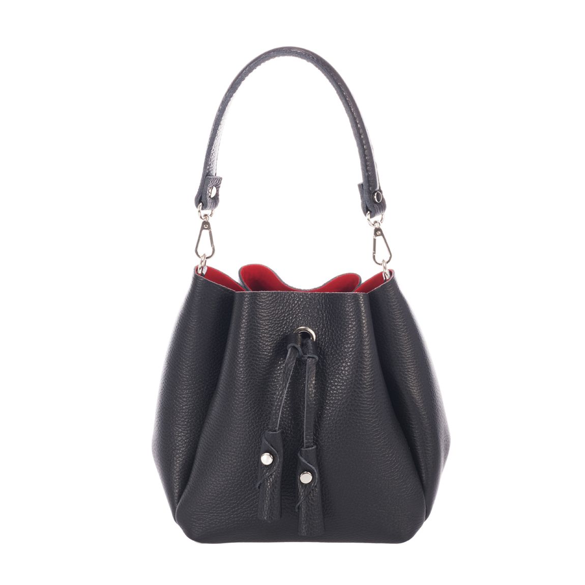Black Leather Tassel Design Bucket Bag main product photo