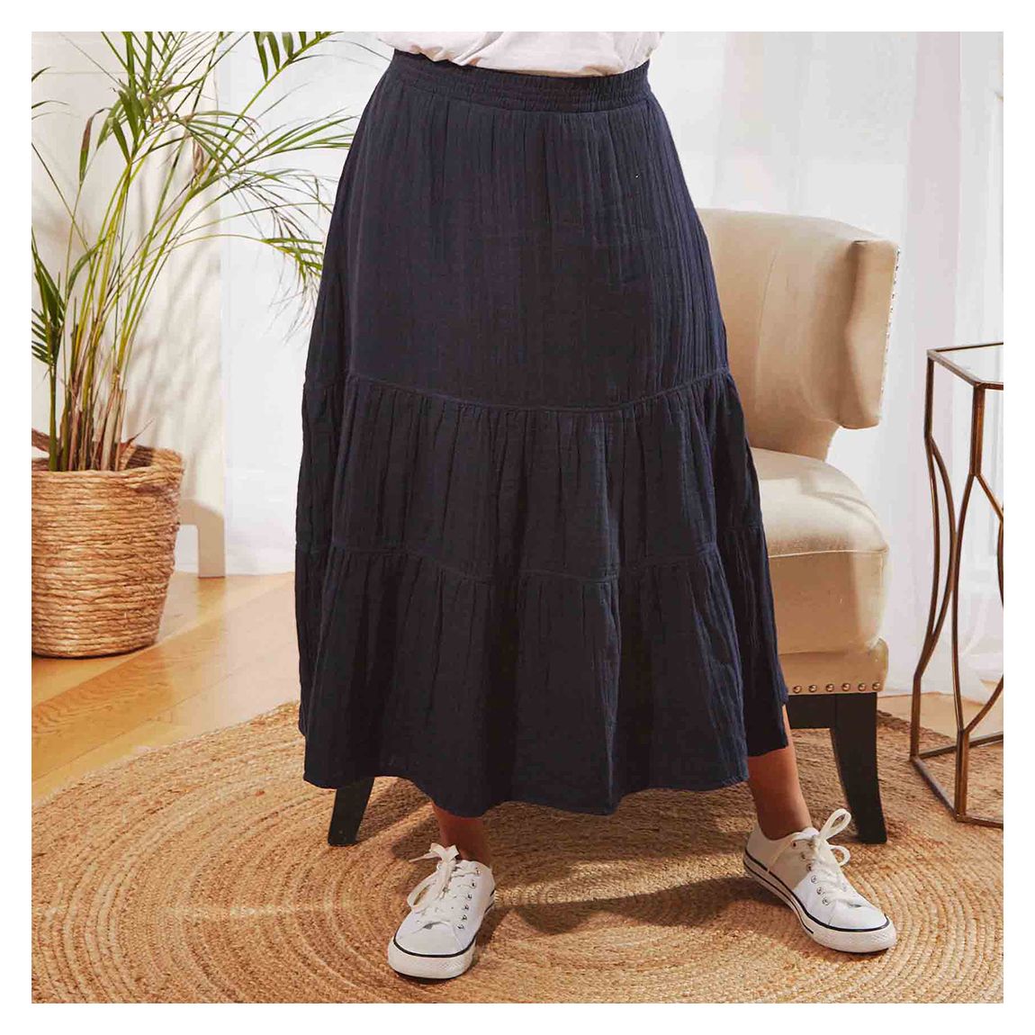 Navy Lathika Cotton Tiered Skirt main product photo