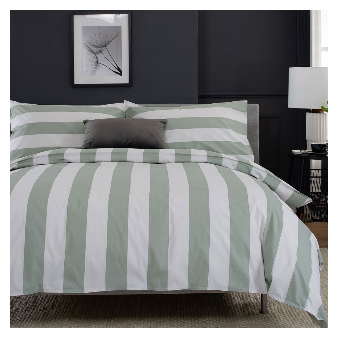 Wide Stripe Double Duvet Set, Desert Sage main product photo