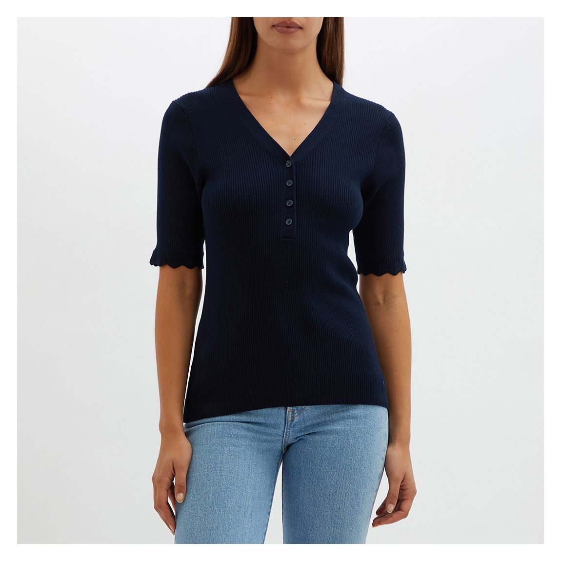 Navy Short Sleeve Knit Top main product photo