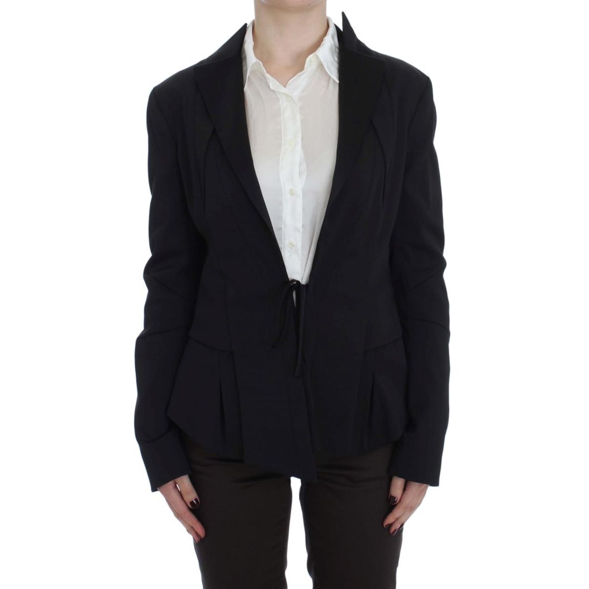 Tailored Blazer Long Sleeves Tie Waist Wo - Black Suits main product photo