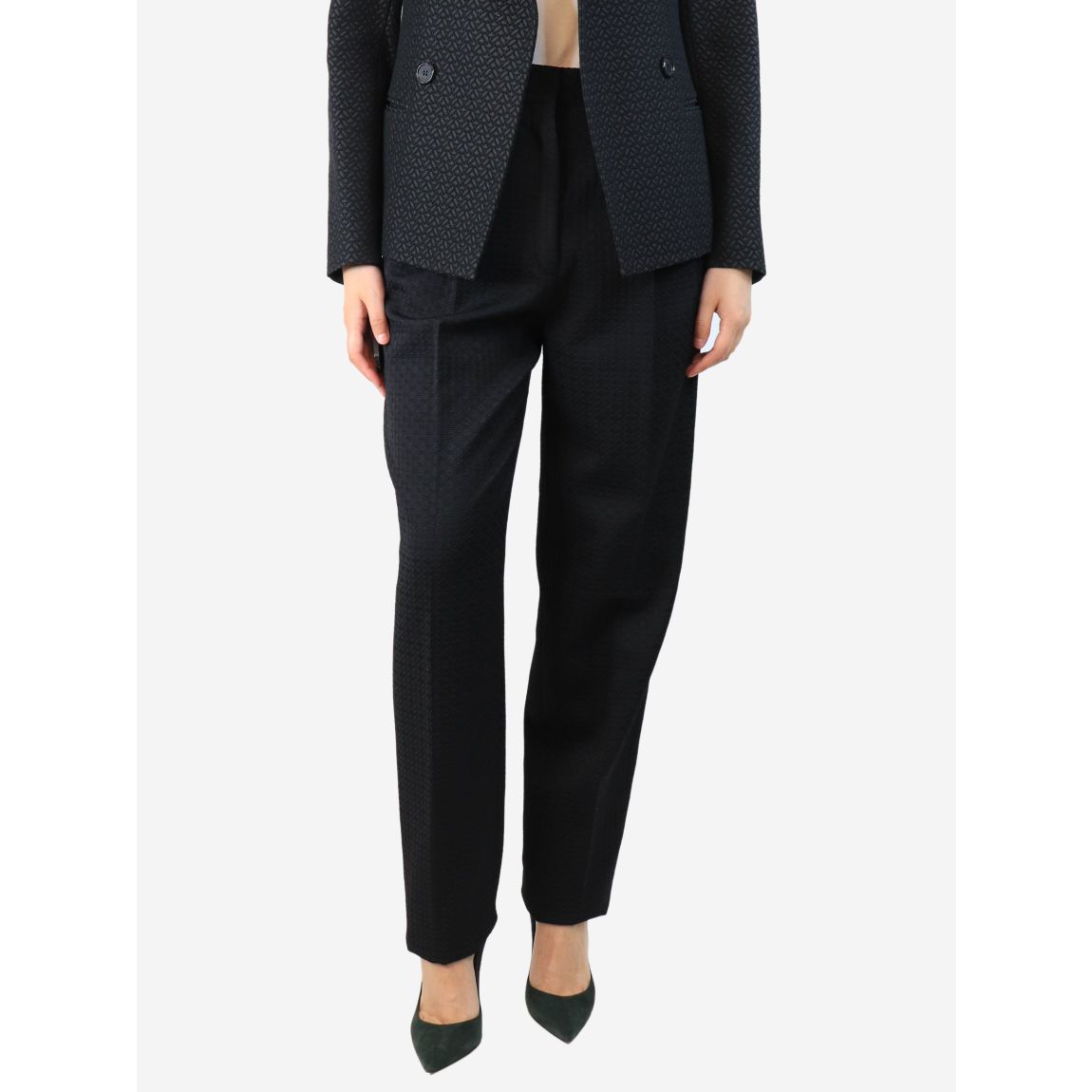 Black textured pleated trousers main product photo