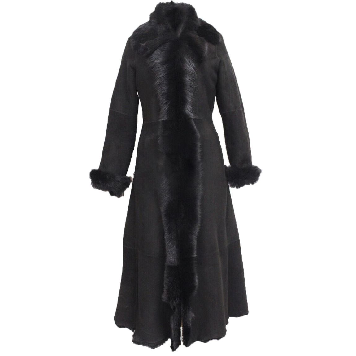 Womens Black Suede Toscana Sheepskin Trench Coat-Fribourg main product photo