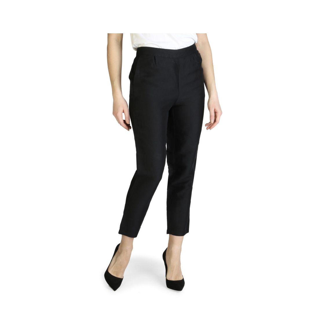 Cropped Straight Leg Pants Wo - Black Trousers main product photo