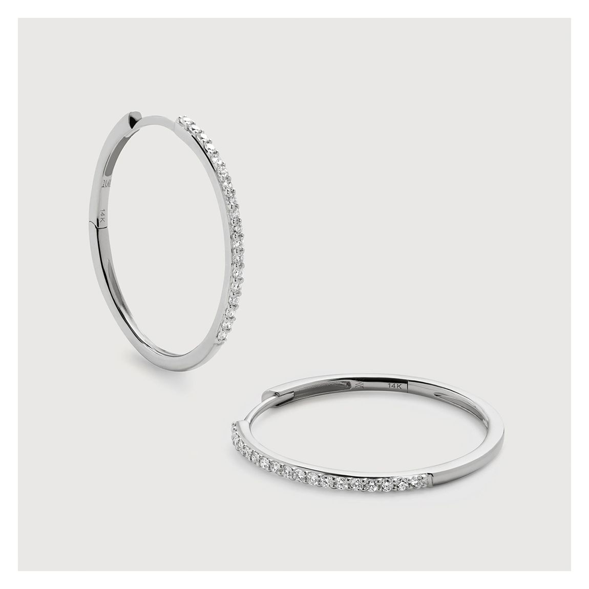White Gold Pavé Diamond Medium Hoop Earrings - Lab Grown Diamond main product photo