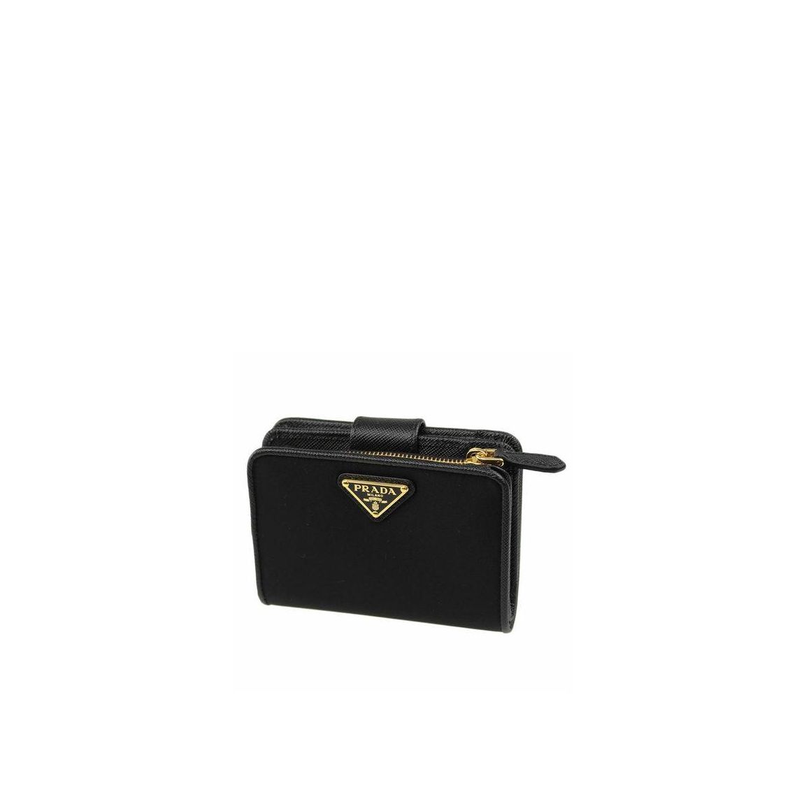 Compact Leather Wallet with Coin Pocket and Snap Closure Wo - Black main product photo