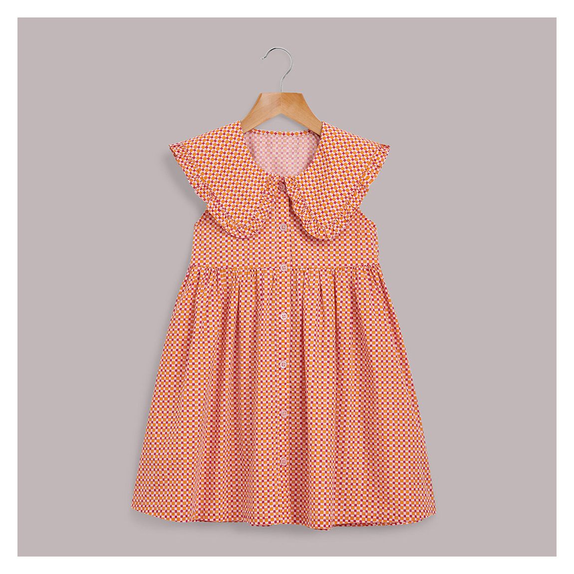 Girl's Pink Nova Collar Square Cotton Dress main product photo
