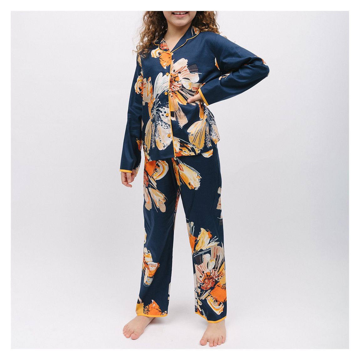 Navy Cosmo Girls Floral Print Pyjama Set main product photo