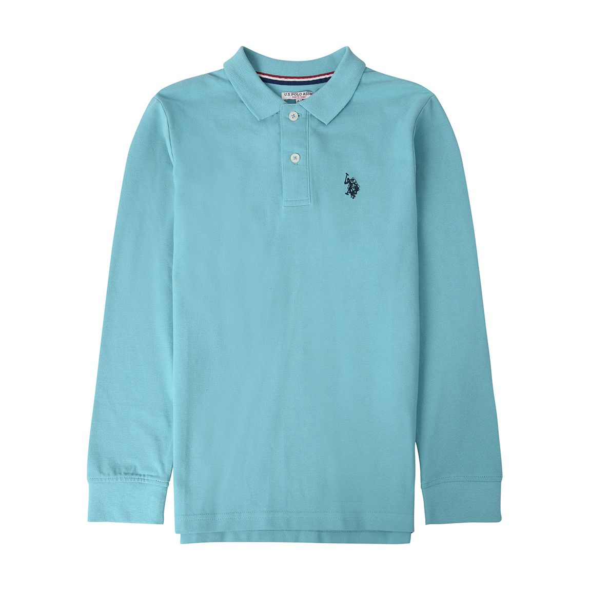 Boy's Blue Long Sleeve Core Pique Cotton Polo Shirt main product photo