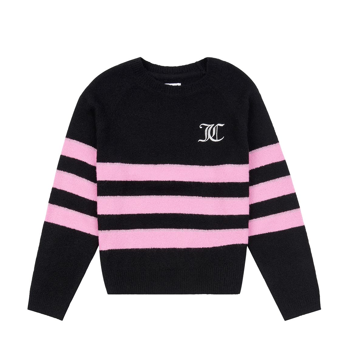 Girl's Black/Pink Textured Stripe Wool Blend Jumper main product photo