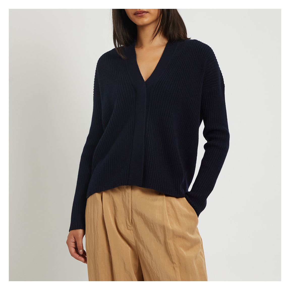 Navy Ribbed Cashmere Blend Cardigan main product photo