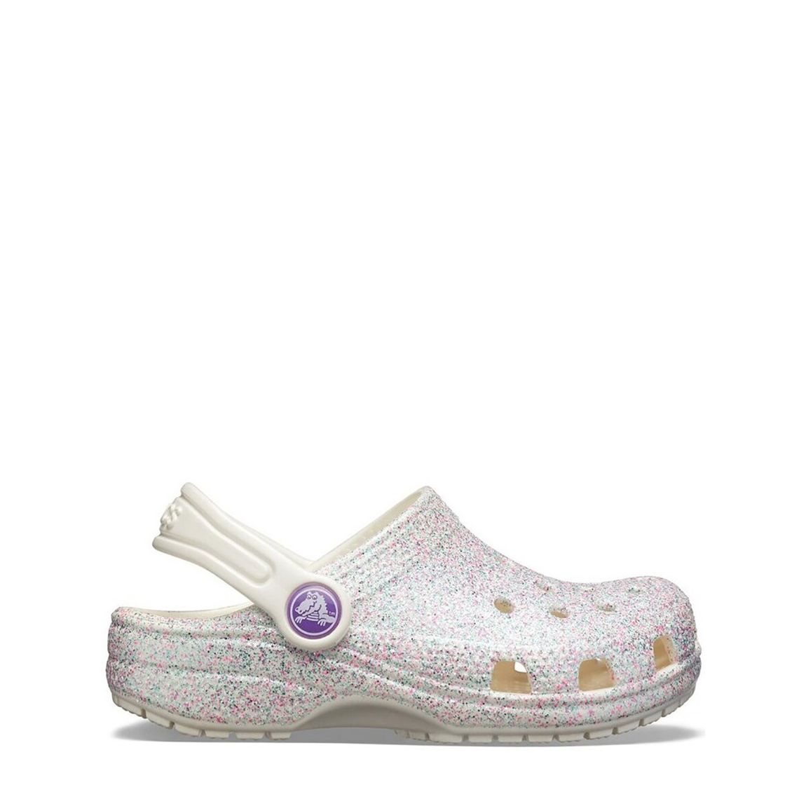 Younger Kid's White Rainbow Gliter Classic Clog main product photo