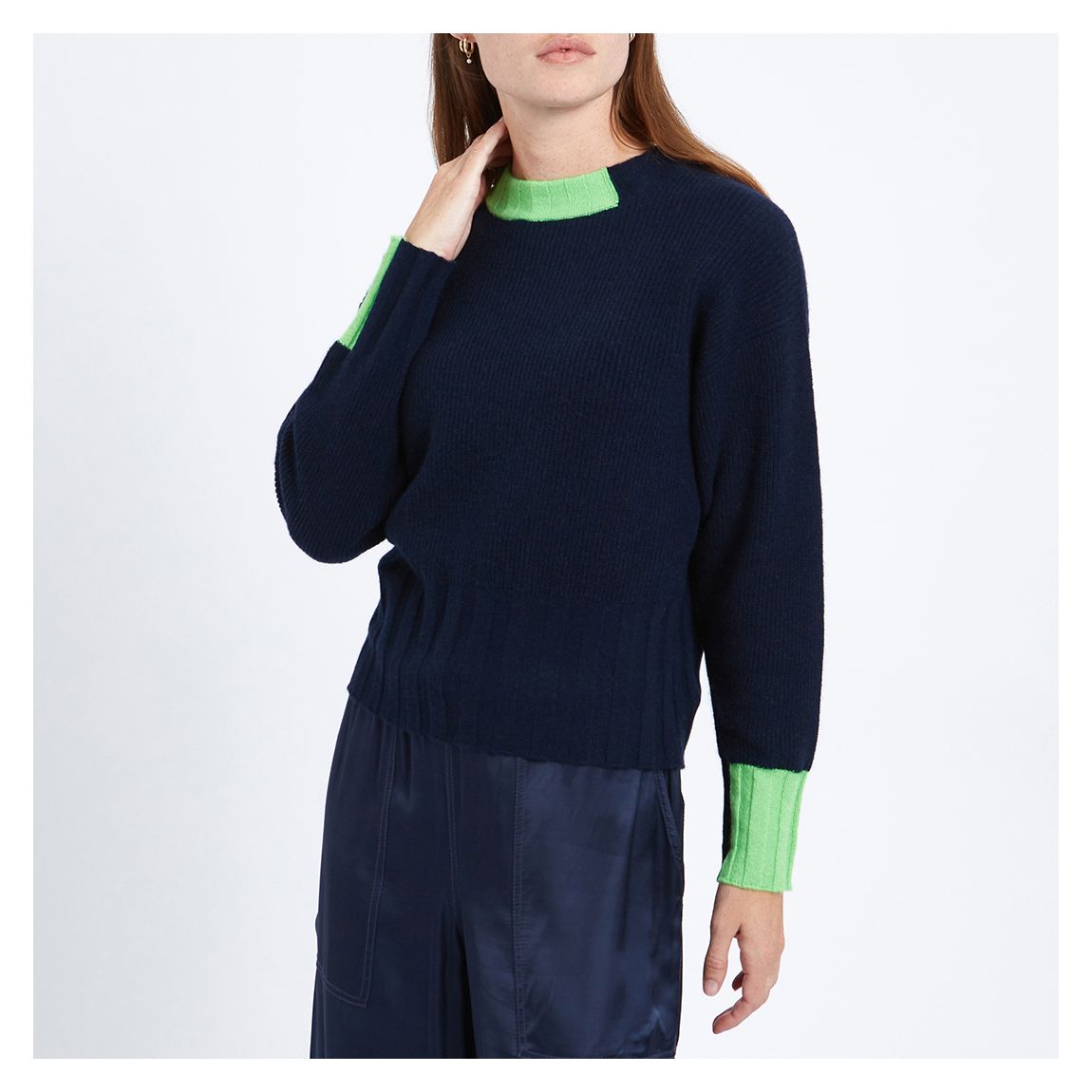 Navy/ Neon Green Sofia Cashmere Jumper main product photo