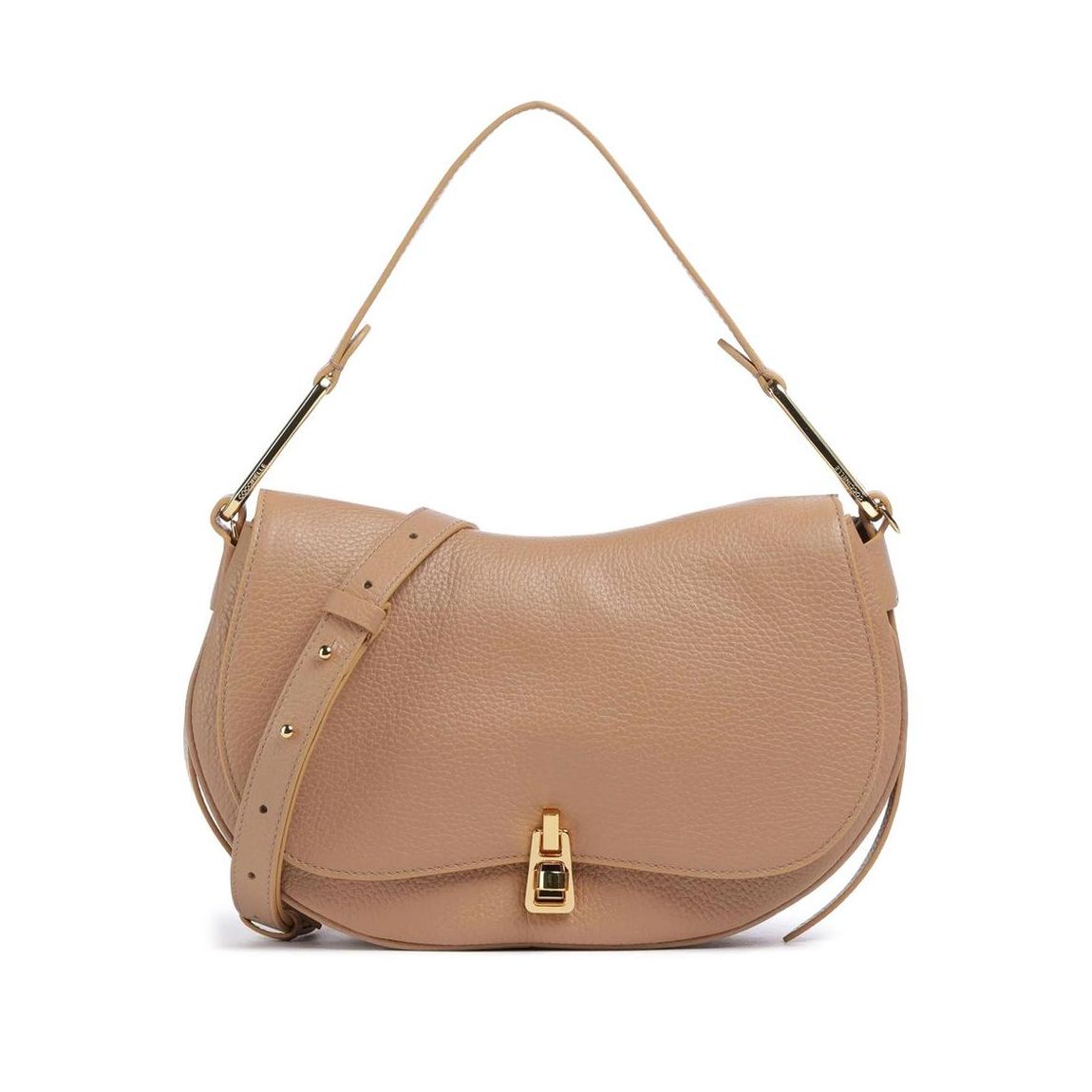 Leather Shoulder Bag with Metallic Fastening Wo - Brown main product photo