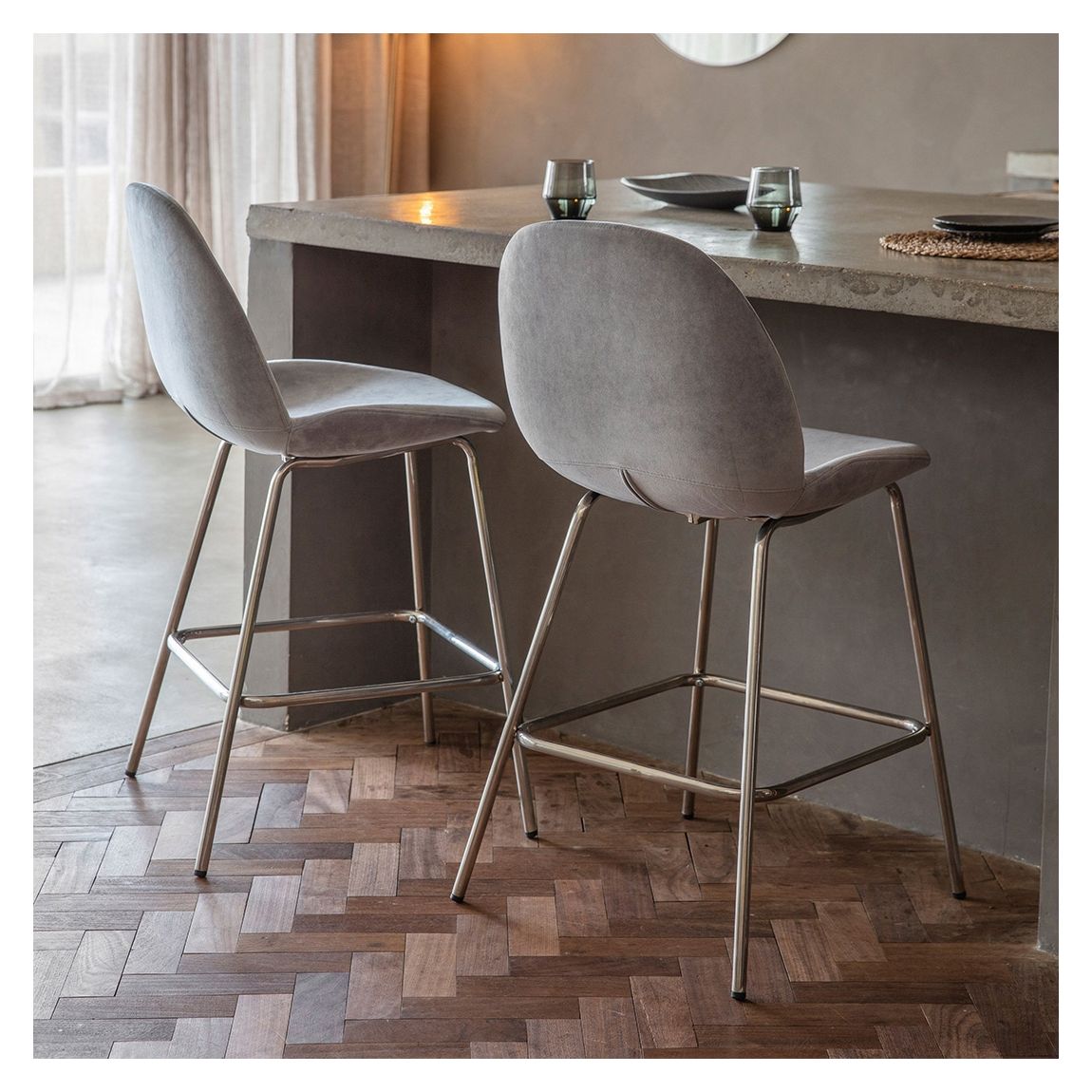 Set of 2 Belmont Stools, Light Grey Velvet main product photo