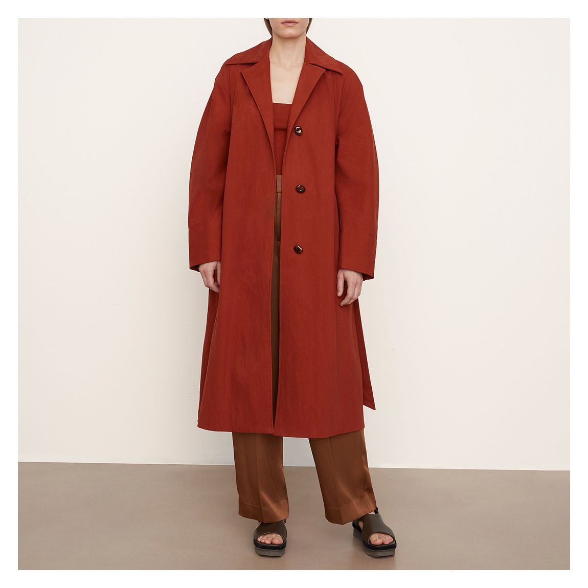 Red Belted Cotton Blend Longline Coat main product photo