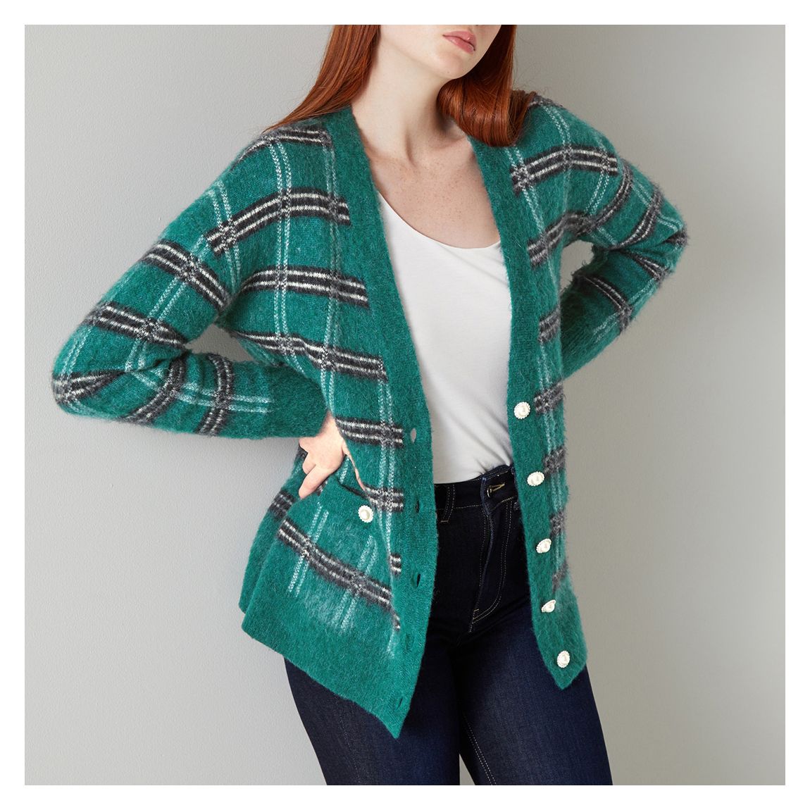 Multi Green Maude Wool Blend Cardigan main product photo