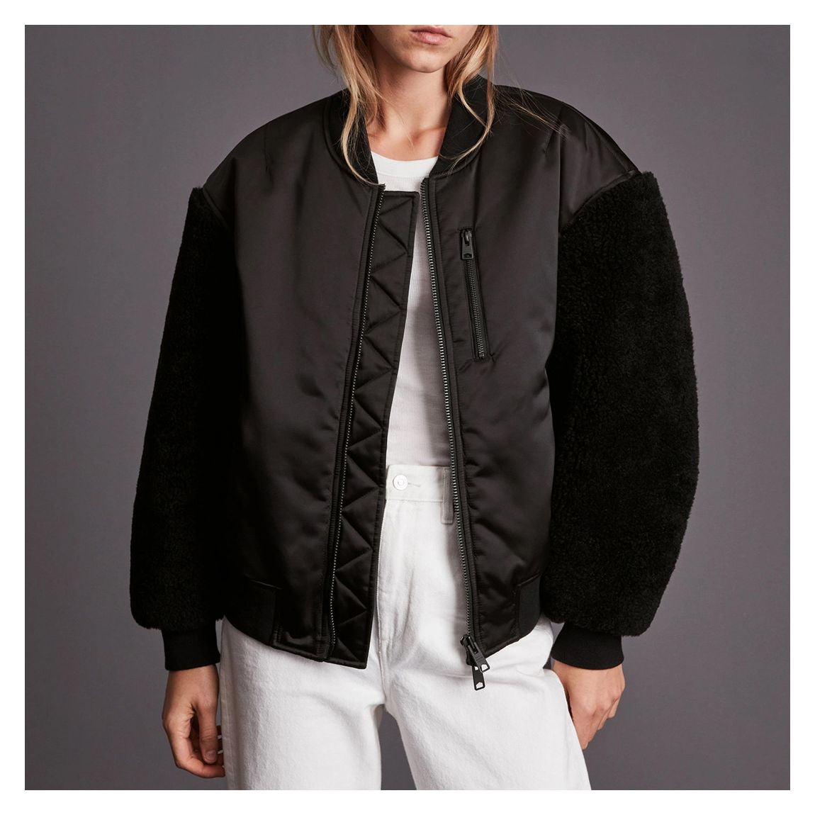 Black Fleu Wool Blend Bomber Jacket main product photo