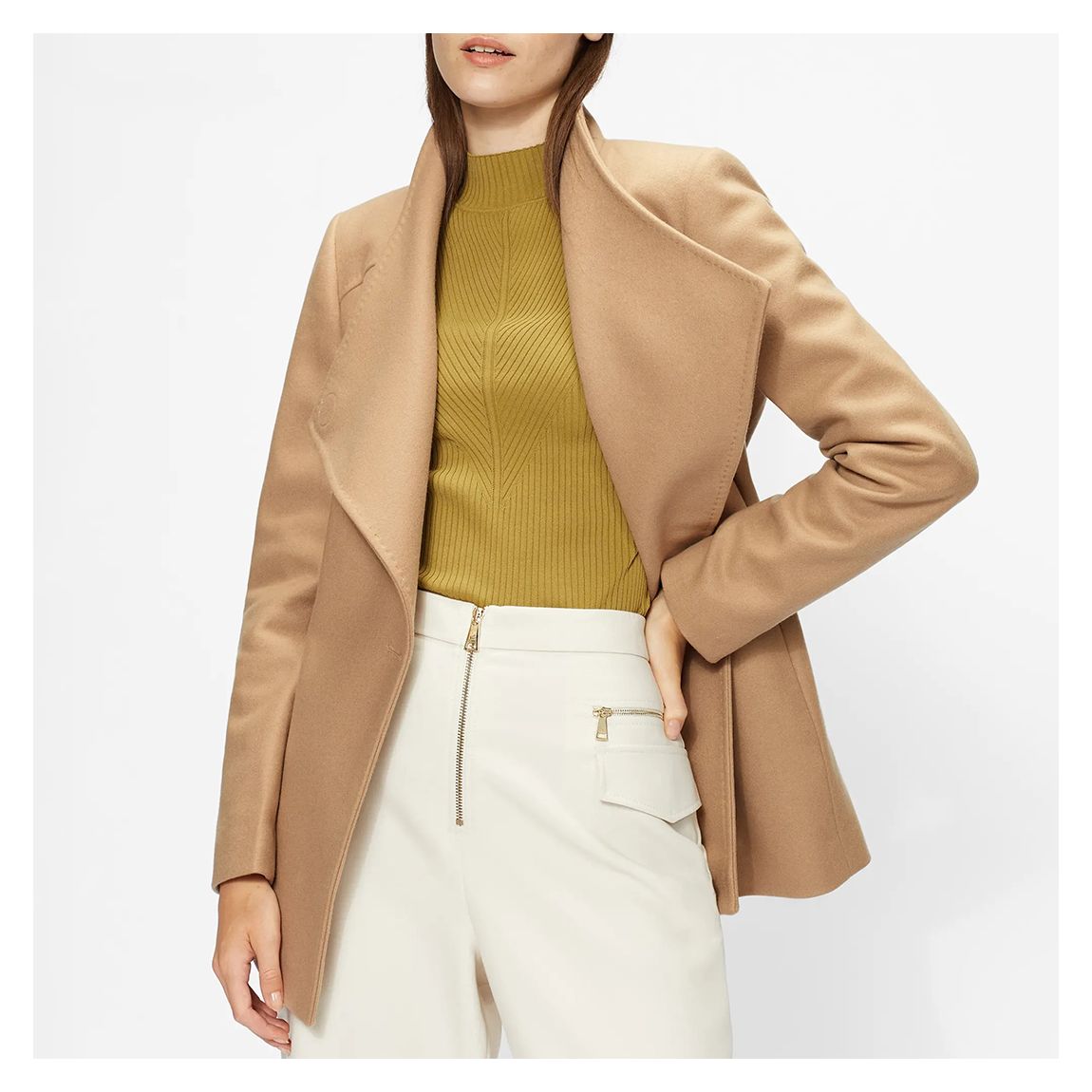 Camel Rytaa Short Wool Wrap Coat main product photo