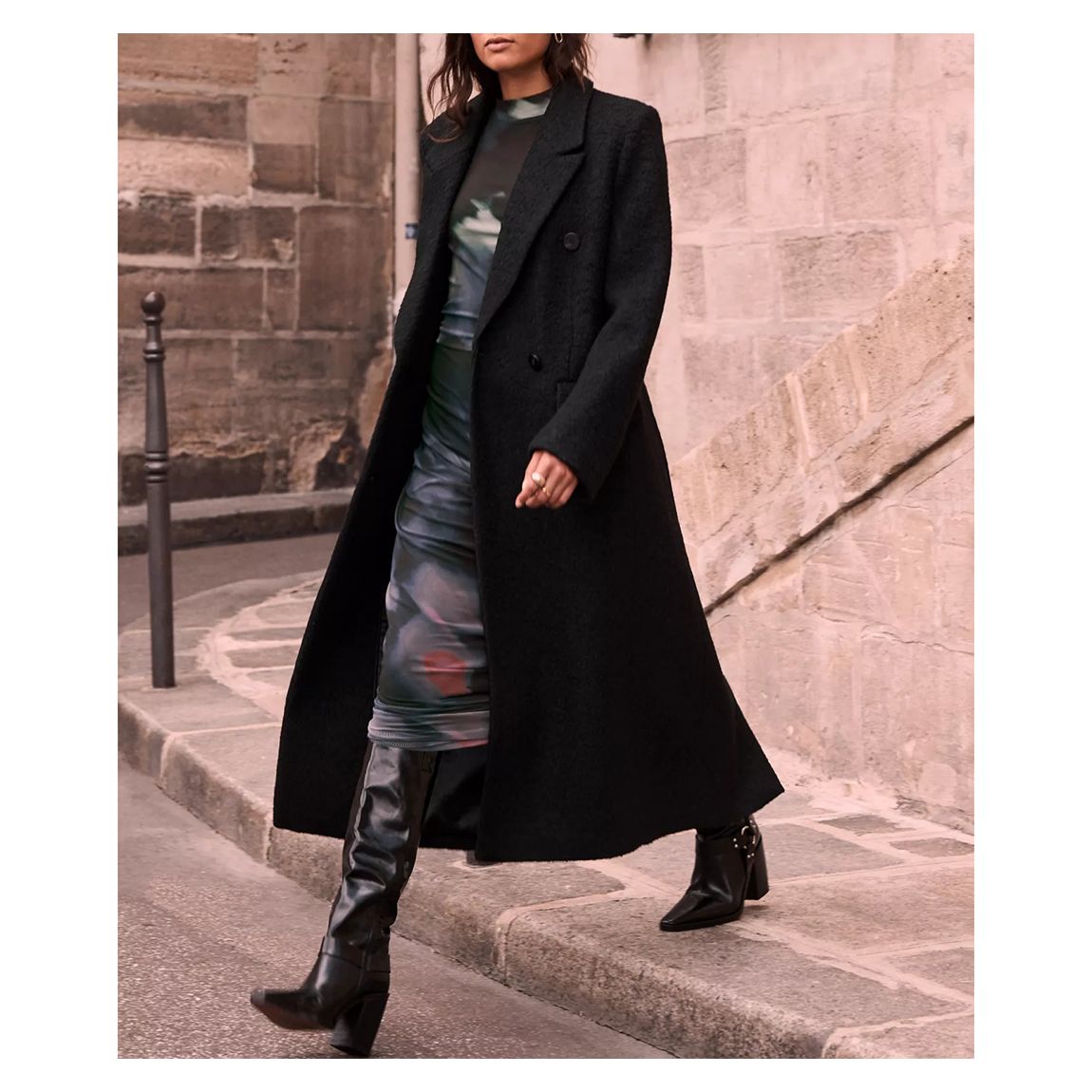 Black Longline Wool Blend Coat main product photo