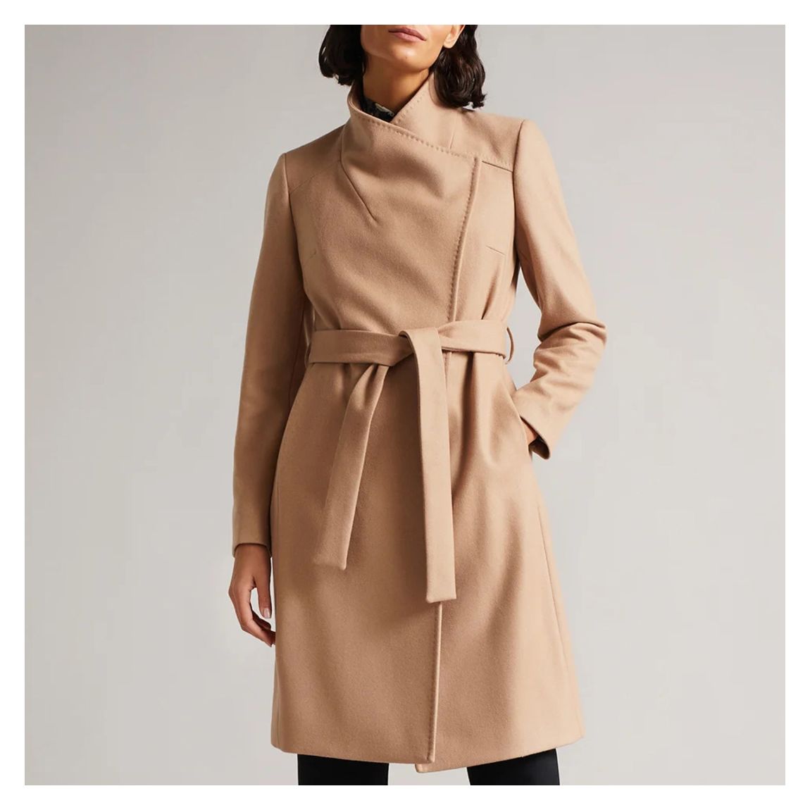 Camel Sandra Cashmere Blend Wrap Coat main product photo