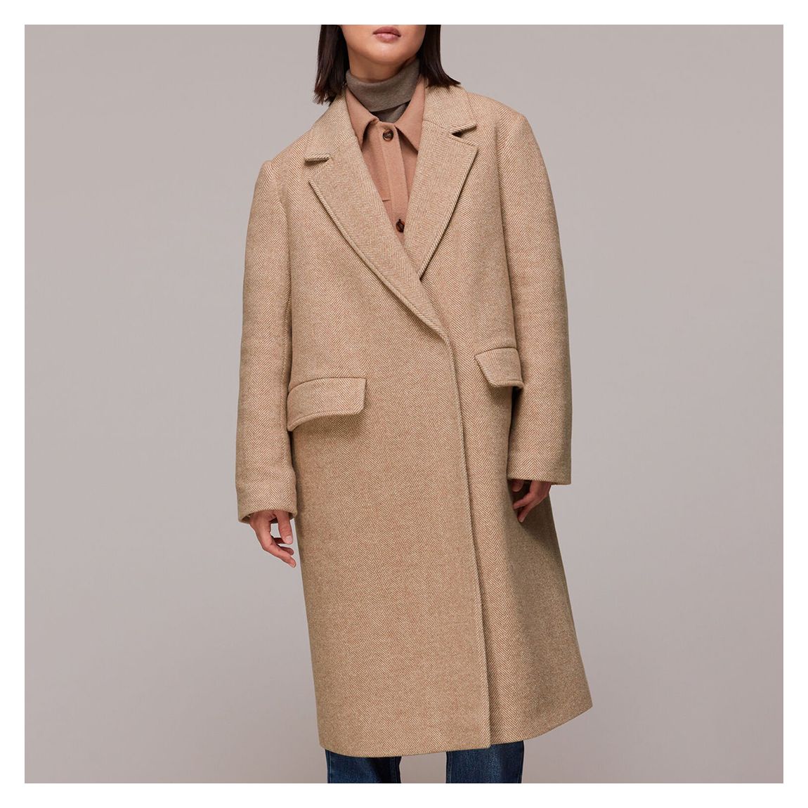 Camel Herringbone Smart Silk Blend Coat main product photo