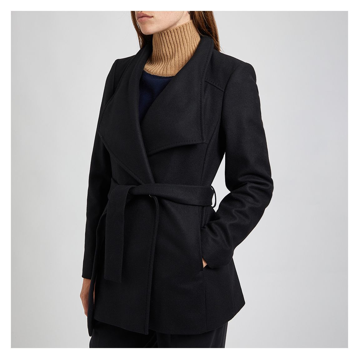Black Rytaa Short Wool Wrap Coat main product photo