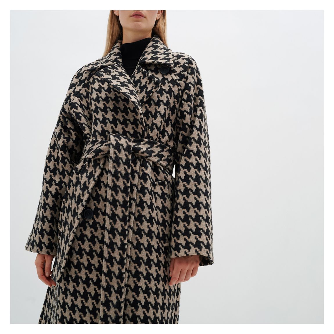 Black/White Iana Wool Blend Coat main product photo