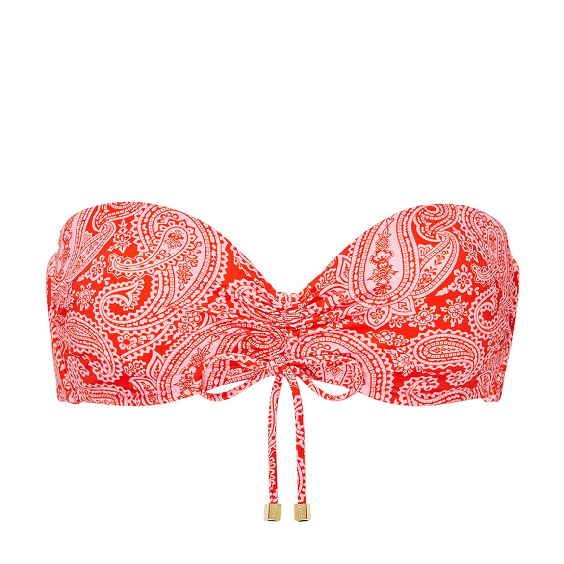 Red Ruched Bandeau Bikini Top main product photo