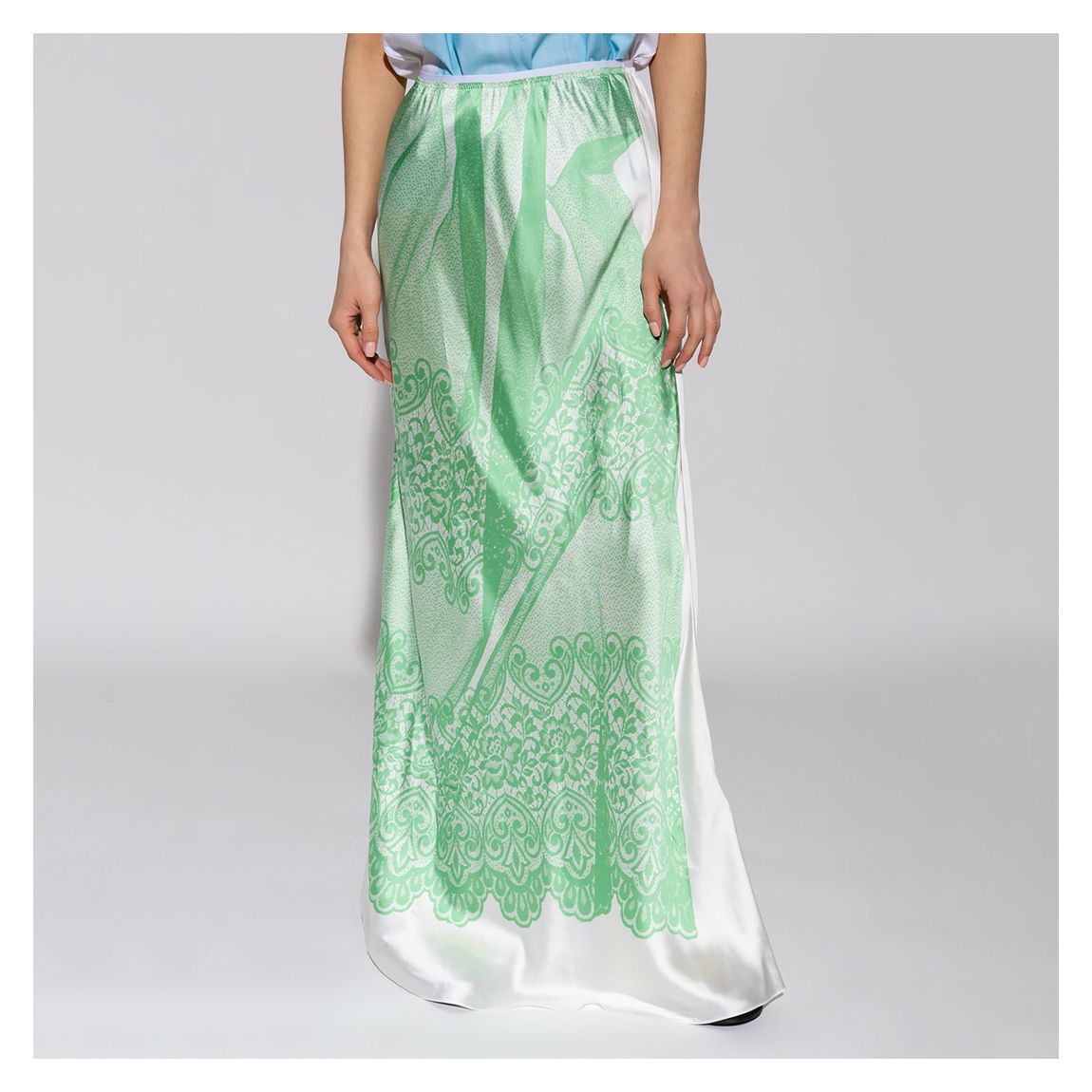 Green Lace Print Silk Maxi Slip Skirt main product photo