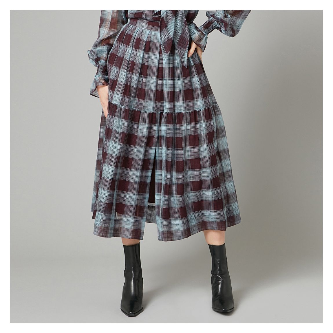 Blue Check Nash Silk Blend Skirt main product photo