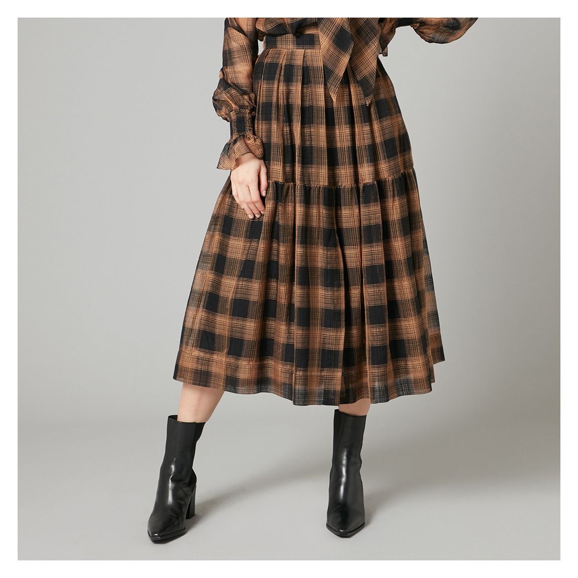 Yellow Nash Silk Blend Check Skirt main product photo