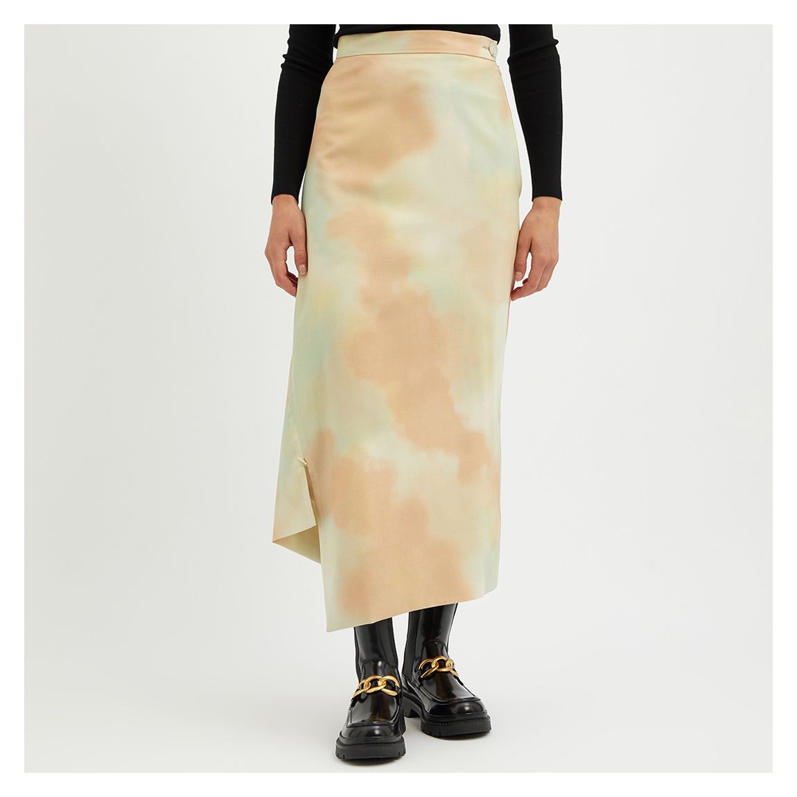 Pale Pink Printed Midi Wool Skirt main product photo