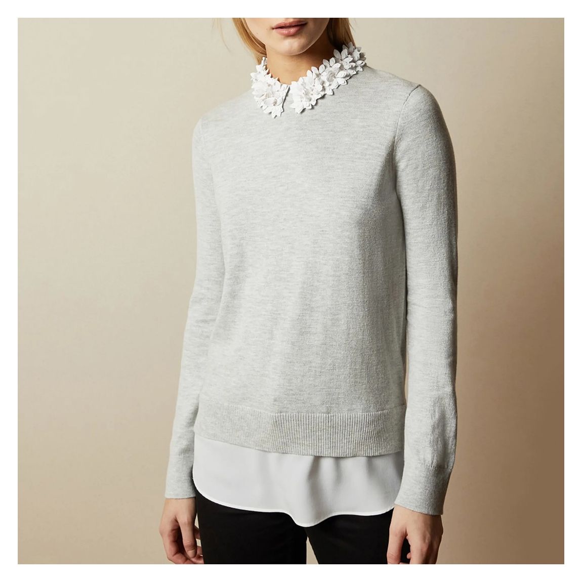 Grey Floral Cotton Silk Blend Jumper main product photo