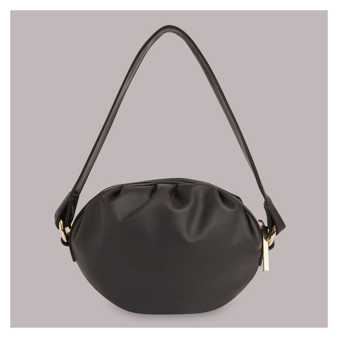 Chocolate Raina Puff Ball Leather Bag main product photo