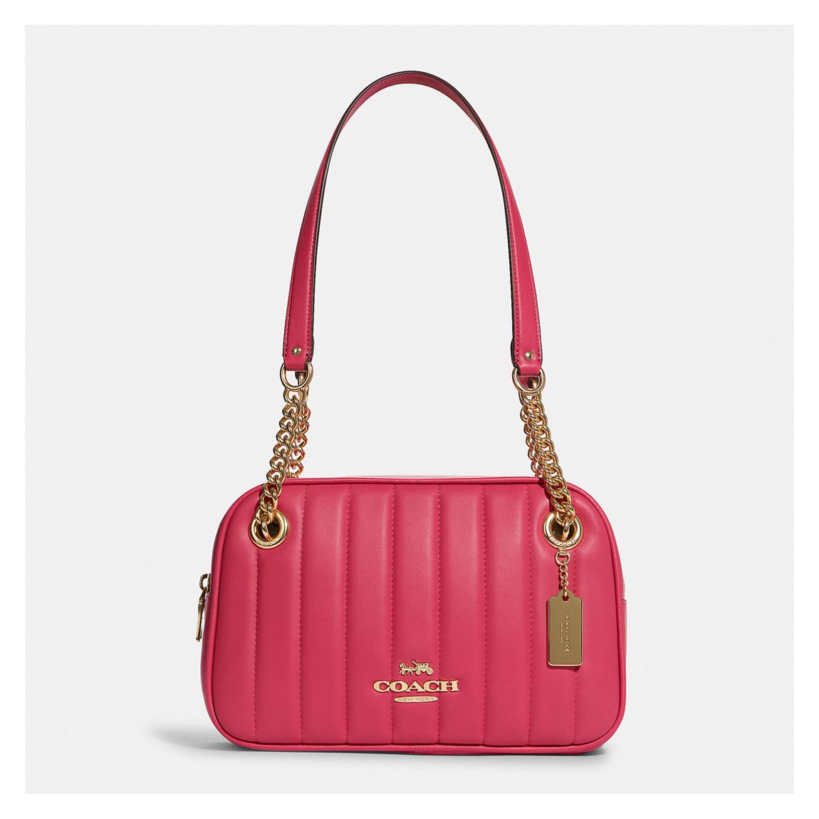 Bold Pink Linear Quilting Cammie Chain Shoulder Bag main product photo