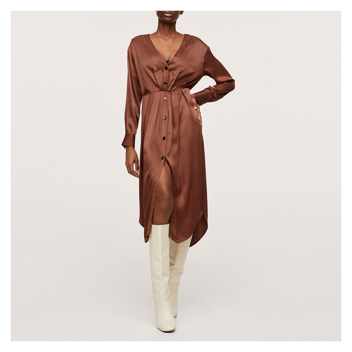 Brown Satin Midi Dress main product photo