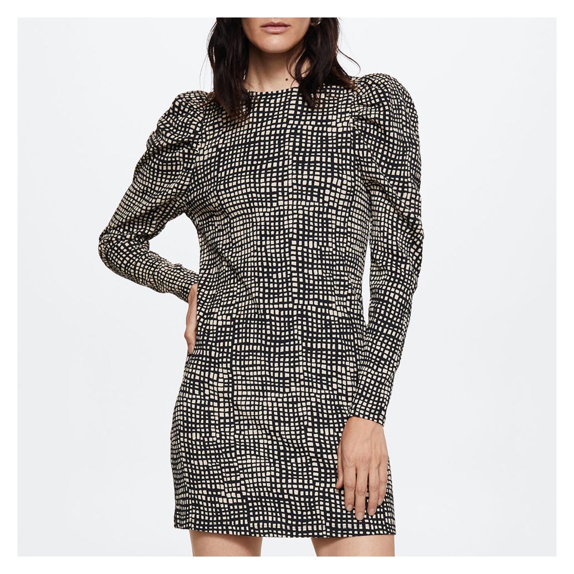 Ecru Puffed Sleeves Texture Dress main product photo