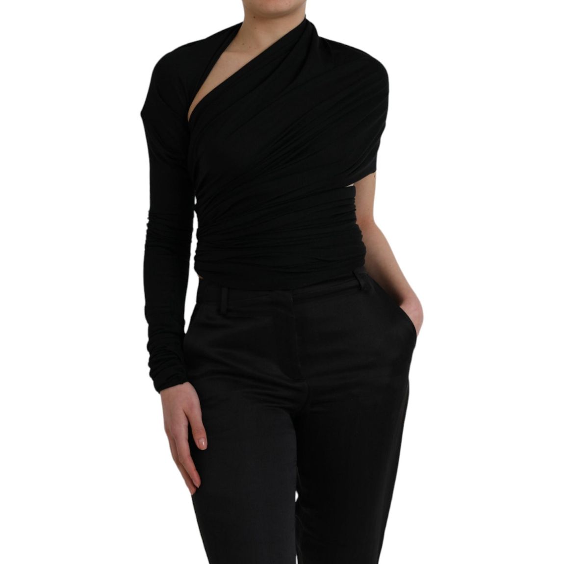 Dolce Gabbana MS6454 One Shoulder Draped Top Wo - Black T-Shirts main product photo