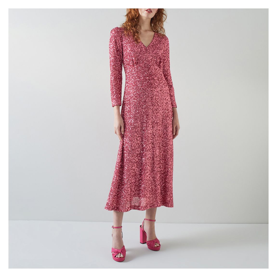 Pink Gabrielle V-Neck Midi Dress main product photo