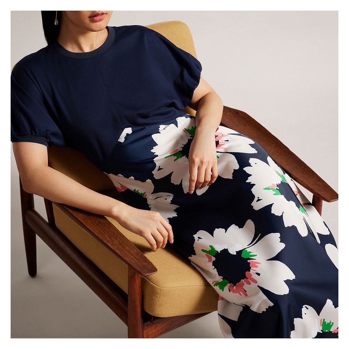 Navy Daysiah Ponte Top With Midi Skirt Dress main product photo