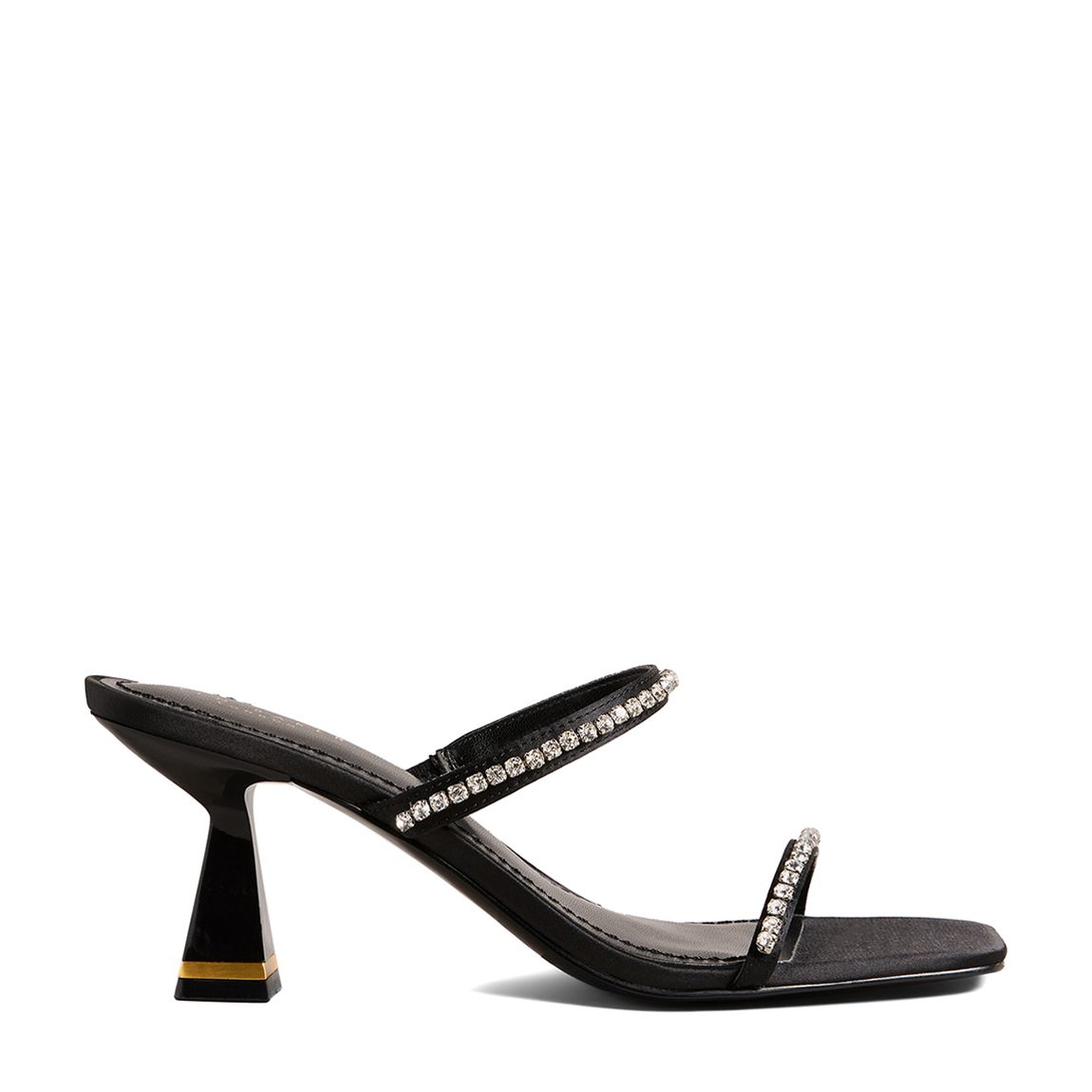 Black Rinital Diamante Satin Kitten Heeled Sandals main product photo