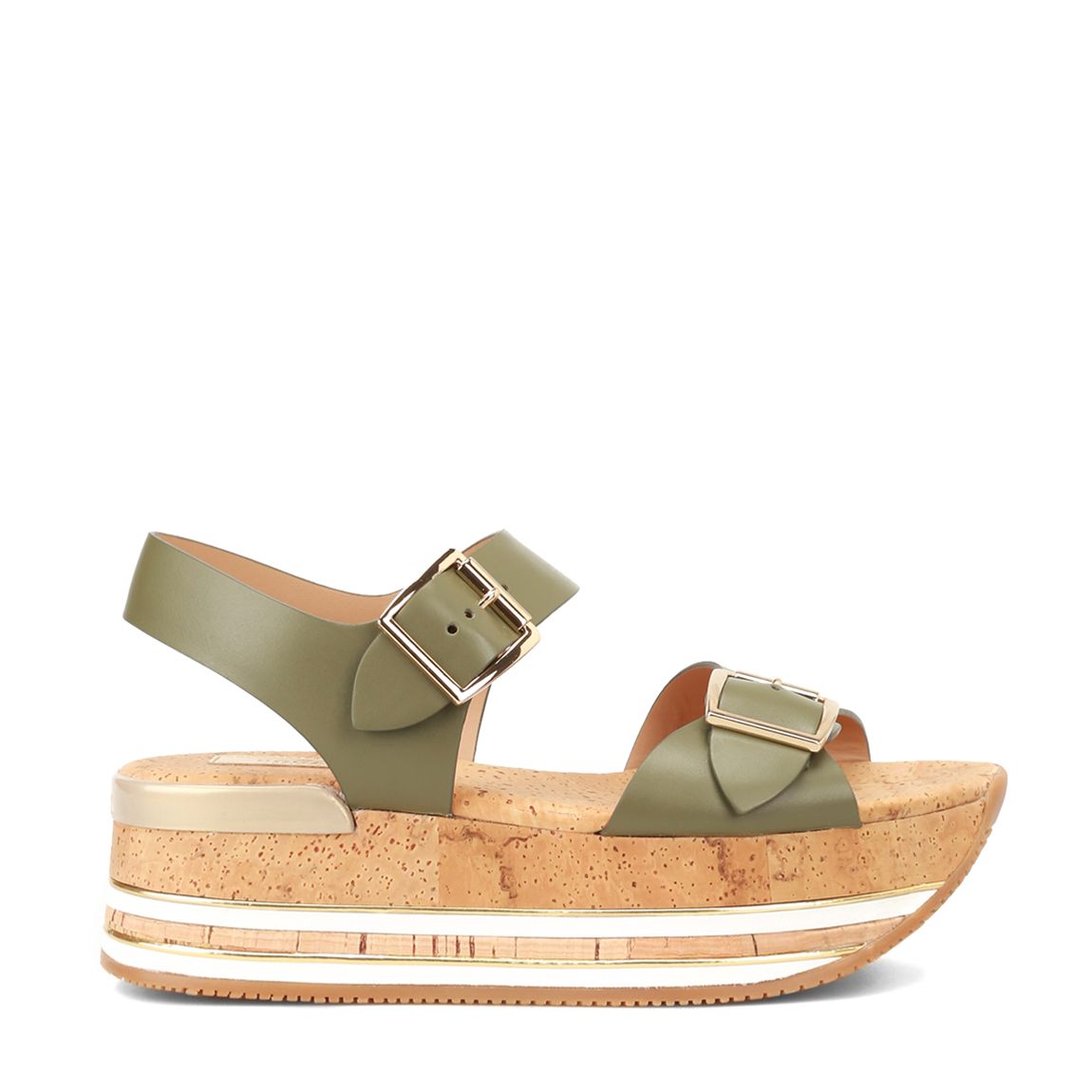 Khaki Double Buckled Platform Sandals main product photo