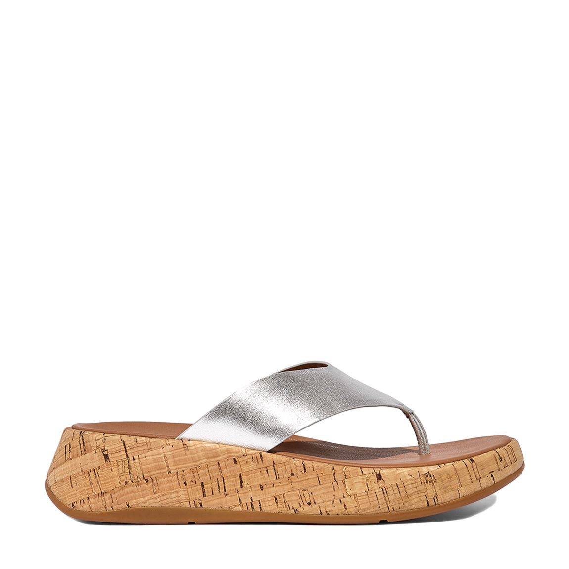 Silver F-Mode Leather/Cork Flatform Toe Post Sandals main product photo