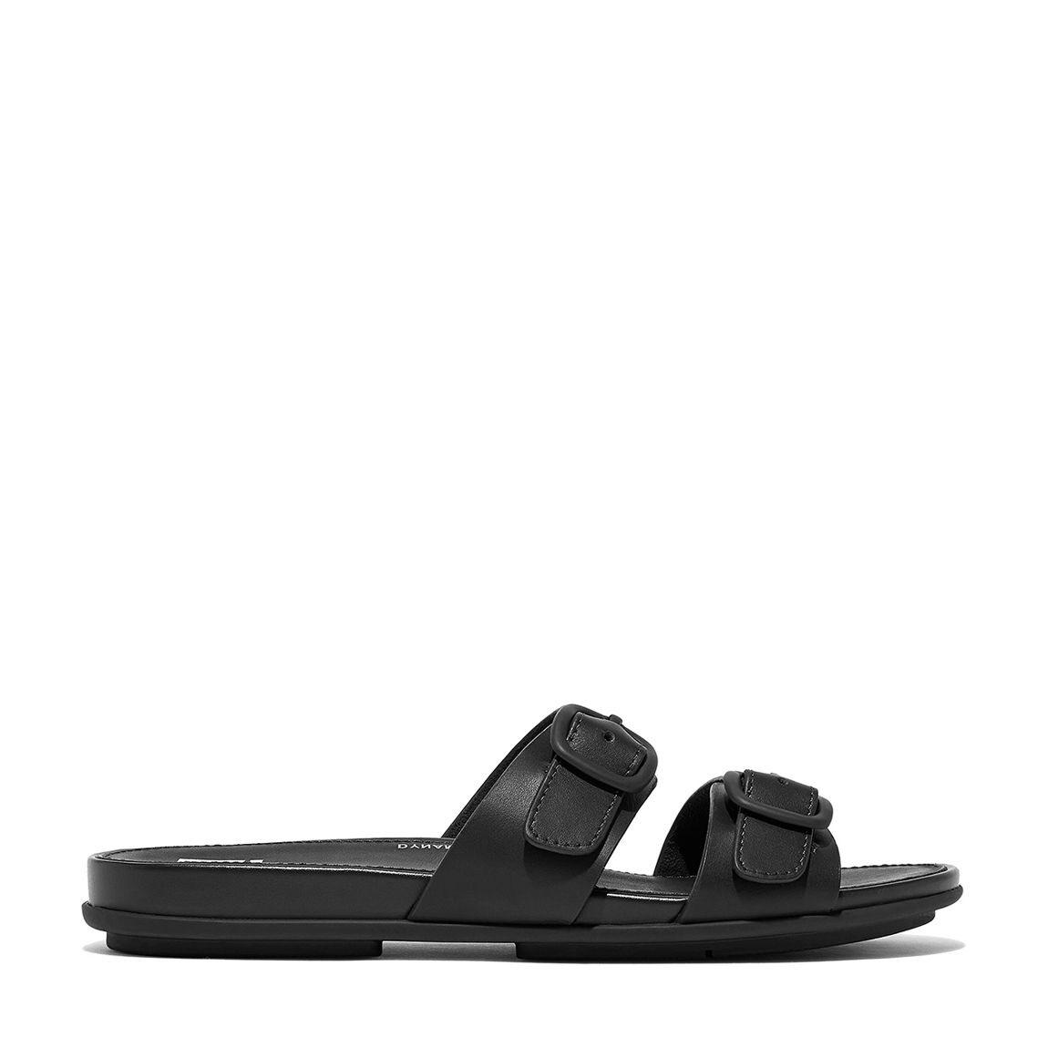 Midnight Navy Gracie Rubber Double Buckle Leather Slides main product photo