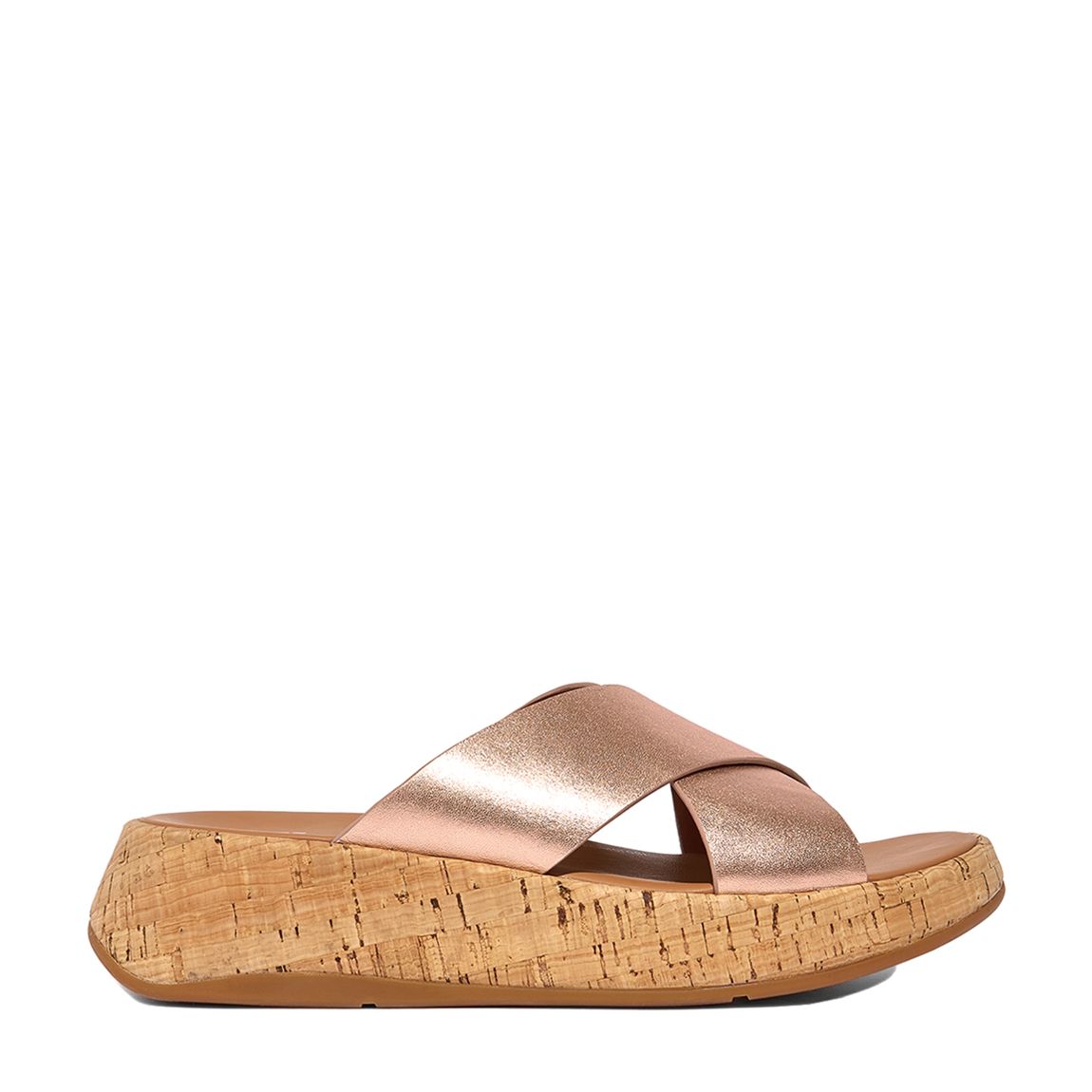 Rose Gold Metallic Leather/Cork F-Mode Flatform Cross Slides main product photo