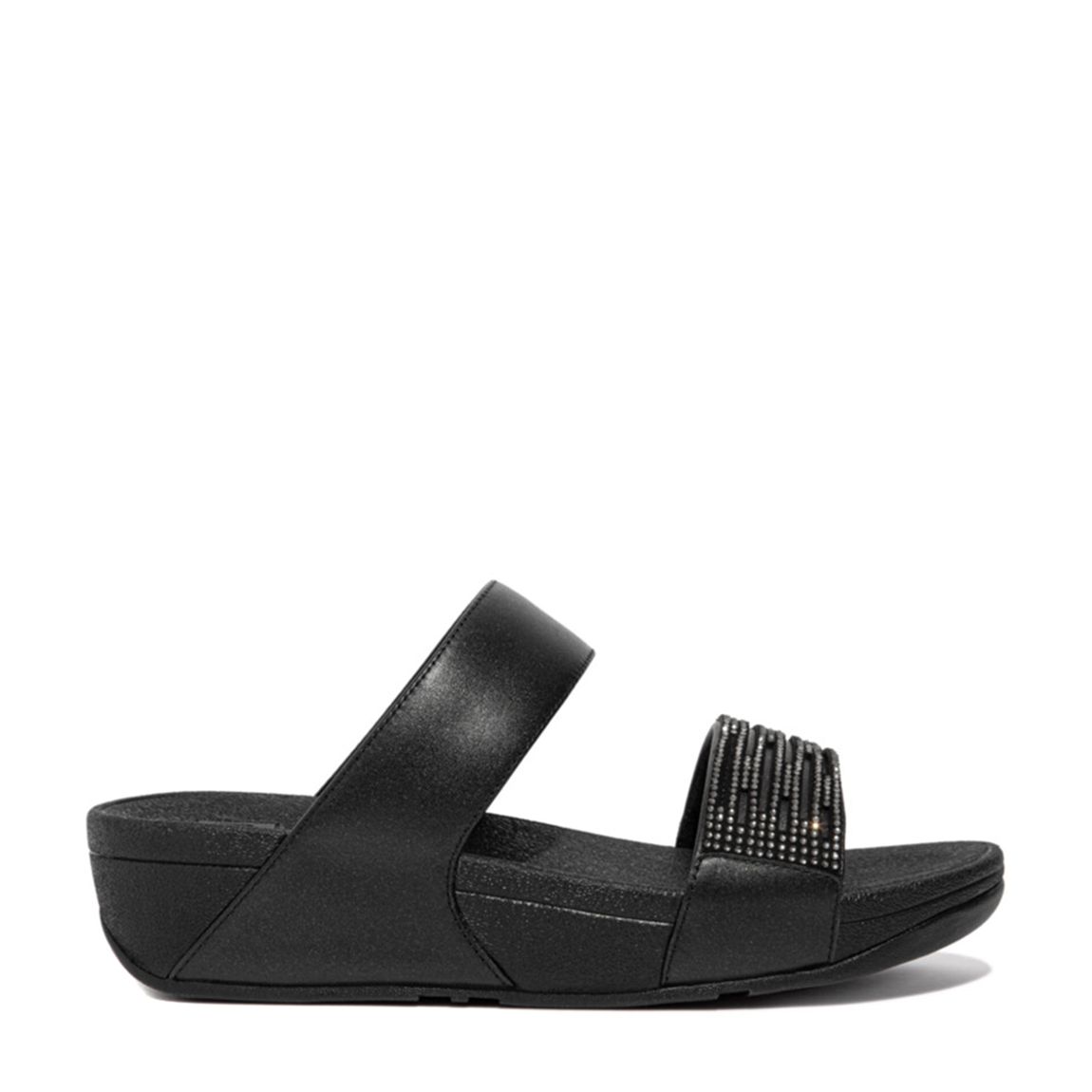Black Lulu Crystal Leather Slides main product photo