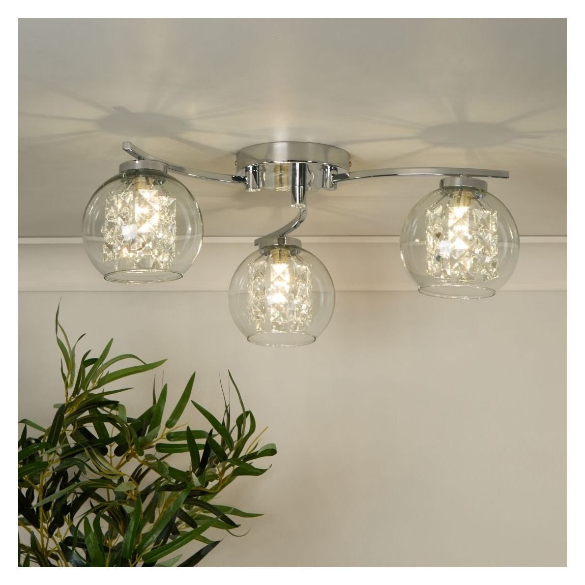 Plaza 3 Light Chrome & Glass Flush Ceiling Light main product photo